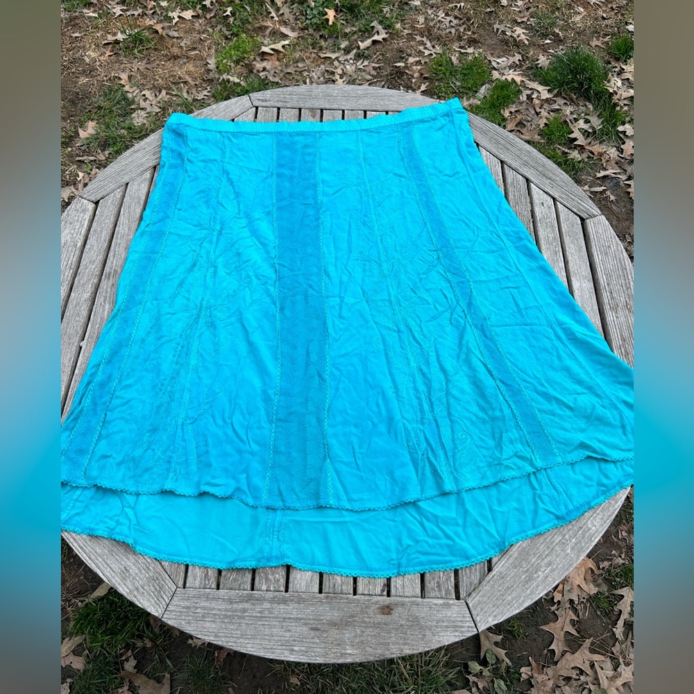 Added Dimensions Catherines Skirt Women Size 3X Rayon Blue Fairy Embroidered
